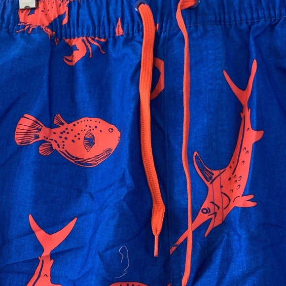 Old Navy Ocean Swim Trunks Size XL Tall 6" Pockets Blue Orange Fish Brief NWT - Picture 2 of 12